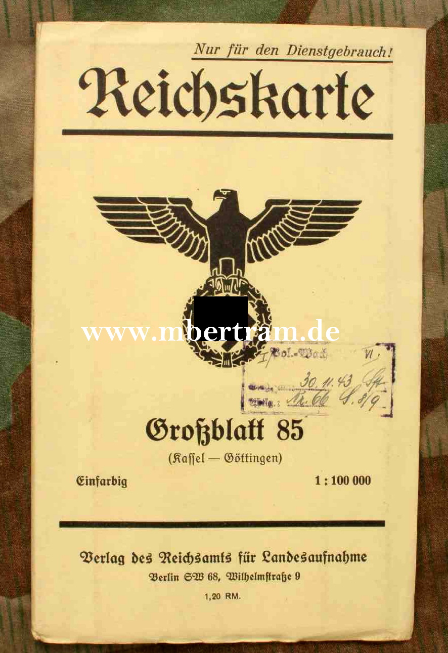 Dienst-Landkarte 1.Pol.WachBtl.6, Kassel-Göttingen, 1943