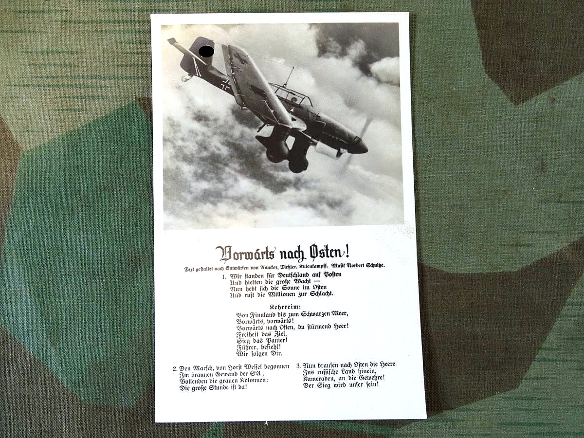 Propaganda Postkarte Luftwaffe mit Liedtext -Vorwärts nach Osten !