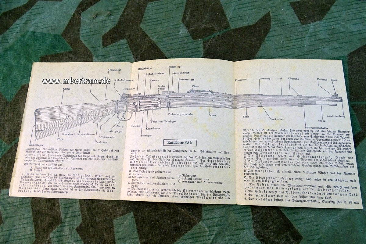 Wa 3 Waffentafeln, "Das Gewehr"  Dienstanweisung April 1941