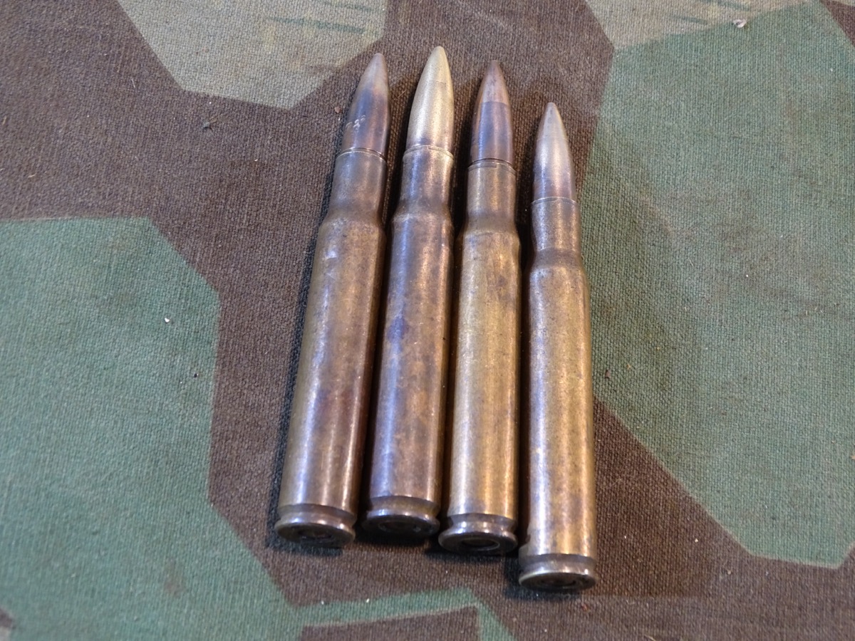 4 Stück US Deko Patronen 2. Weltkrieg, cal. 30-06, alle DM 4 (Des Moines Ordnance Plant , Ankey, Iowa 1944)
