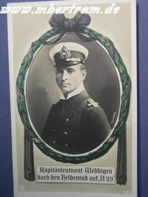 1. WK Portraitpostkarte Kapitänleutnant Weddigen, bunt