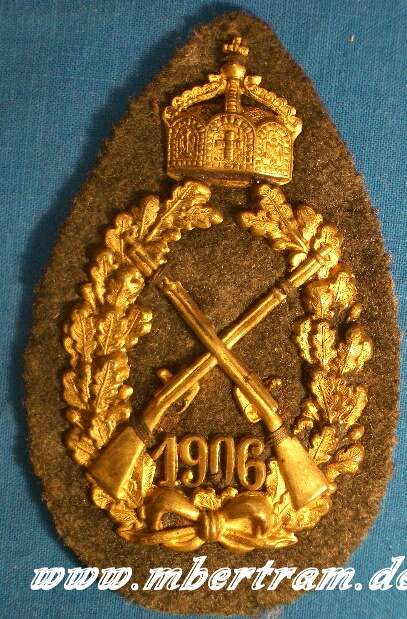 Kaiserschießpreis Infanterie 1906 Ärmelabzeichen feldgrau