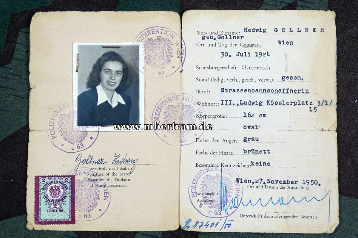 Identitätsausweis Hedwig G. 30.07.1924 Österreich.