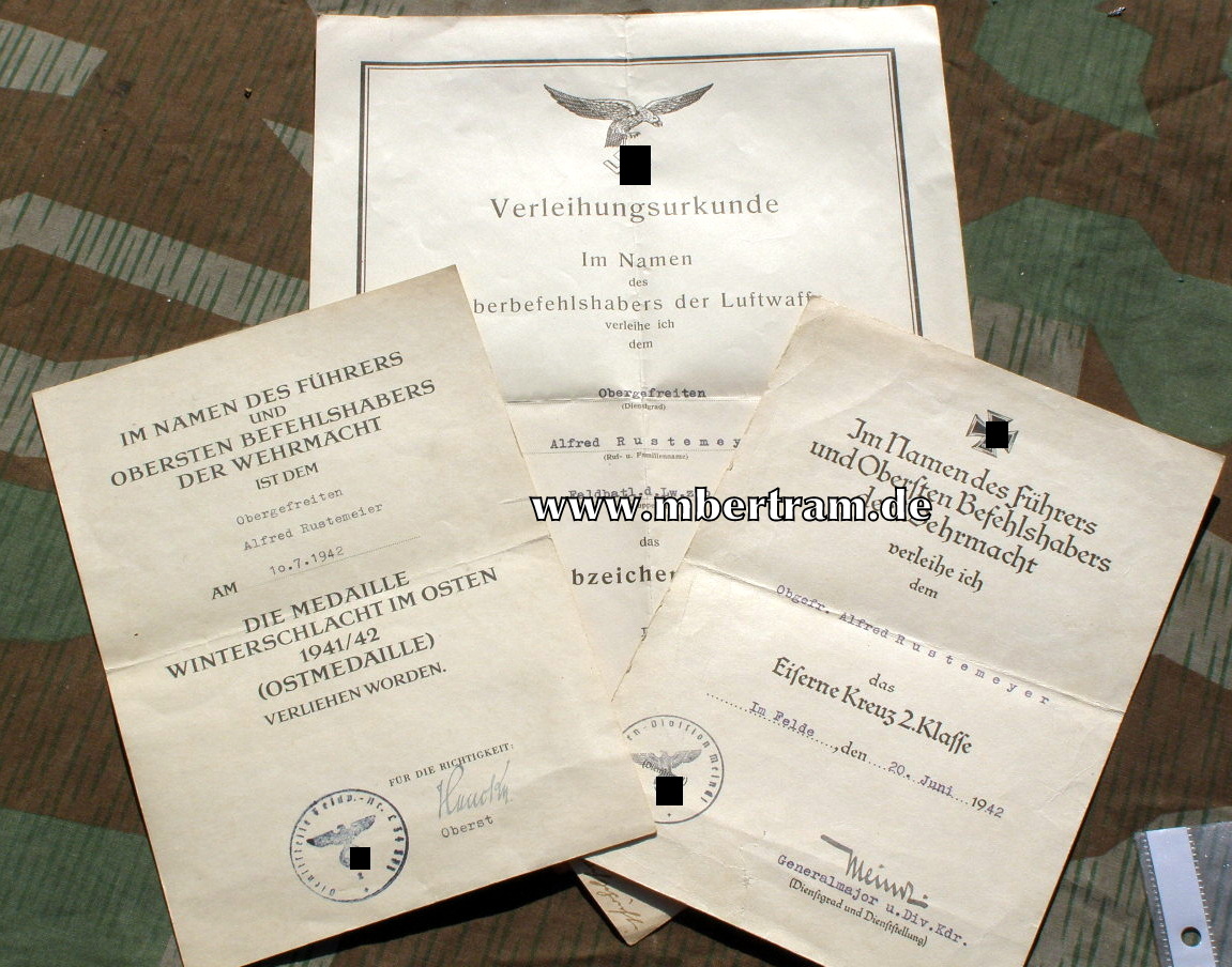 Urkunden: 21. Luftwaffen Felddivision, Erdkpf.Abz.,EK2...