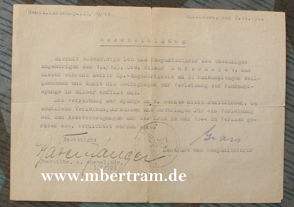 Signatur Erich Bärenfänger, Ritterkr m. Eichenl.u. Schw.