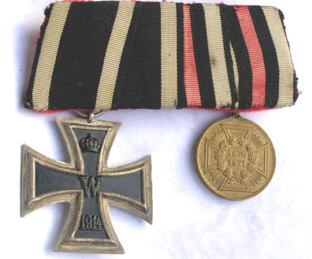 2er ORDENSSPANGE MIT EK II KL.1914, Medaille 1870/71