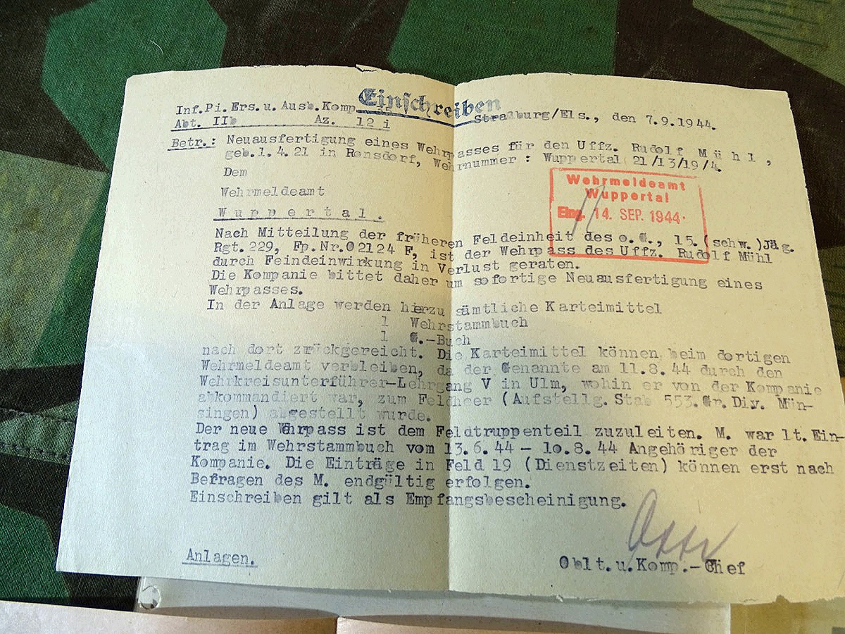 Wehrstammbuch  u. Papiere Uffz. Rudolf M. Pionier, Ostmedaille,  Verw. Ab. Schw. U sil. EK 2, Ostfeldzug