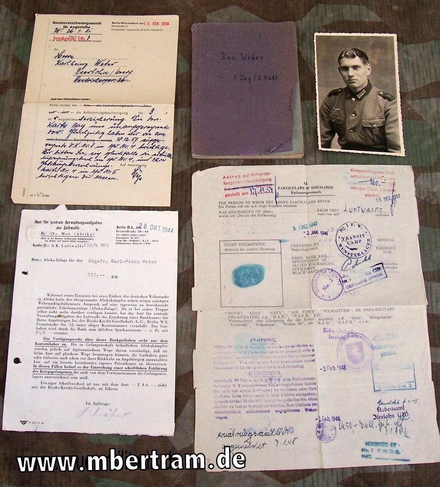 Urkundenkonvolut eines Obergefr. der Art. im Afrikakorps