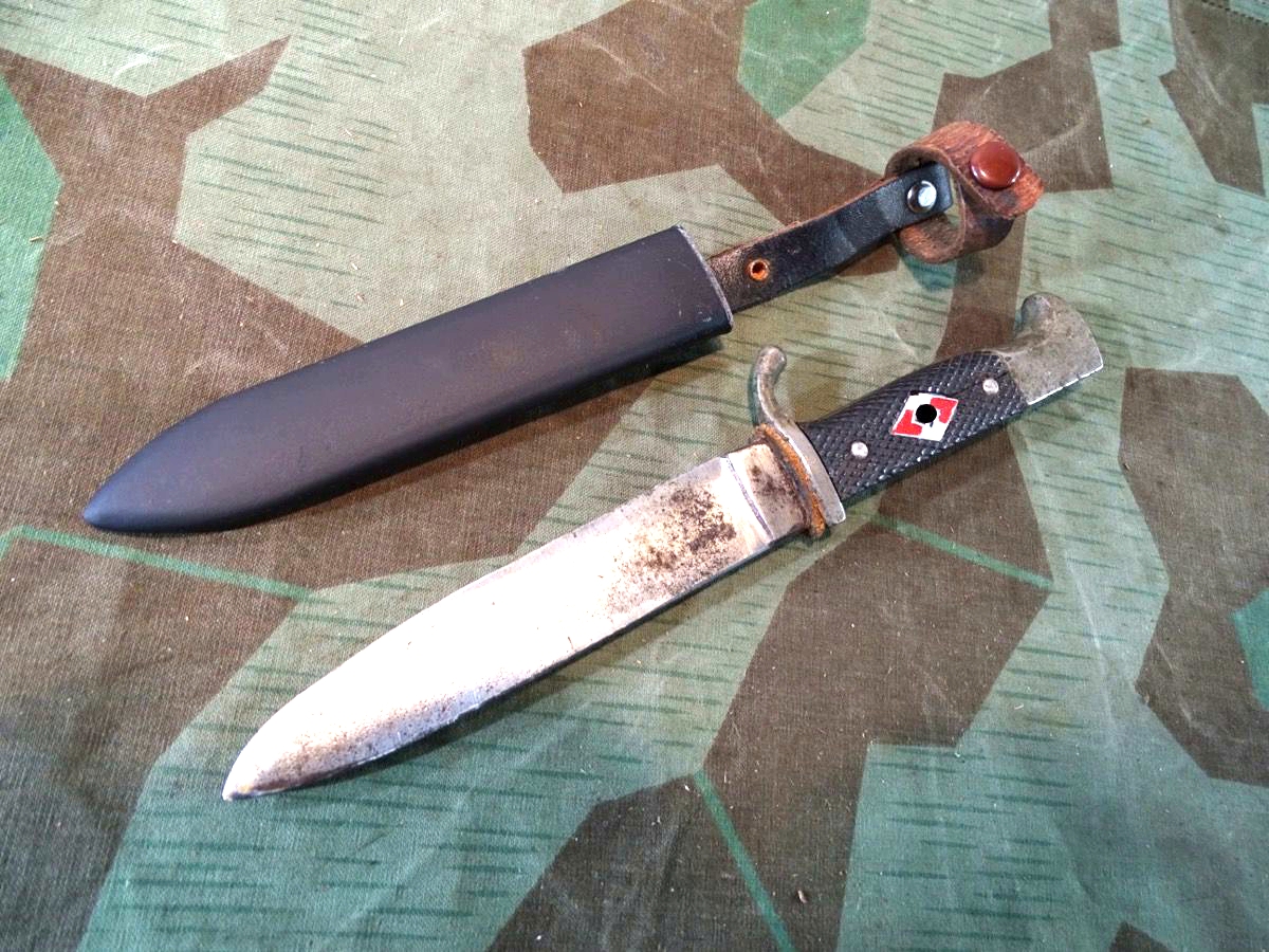 Replik : HJ Messer / HJ Dolch mit Griffemblem ohne Hersteller, alter Halteriemen