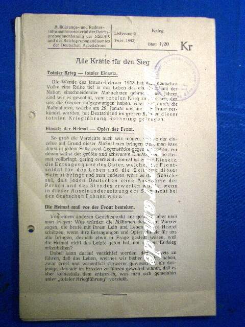 Reichspropagandaleitung NSDAP Rednerinfo, GAU Essen 1943