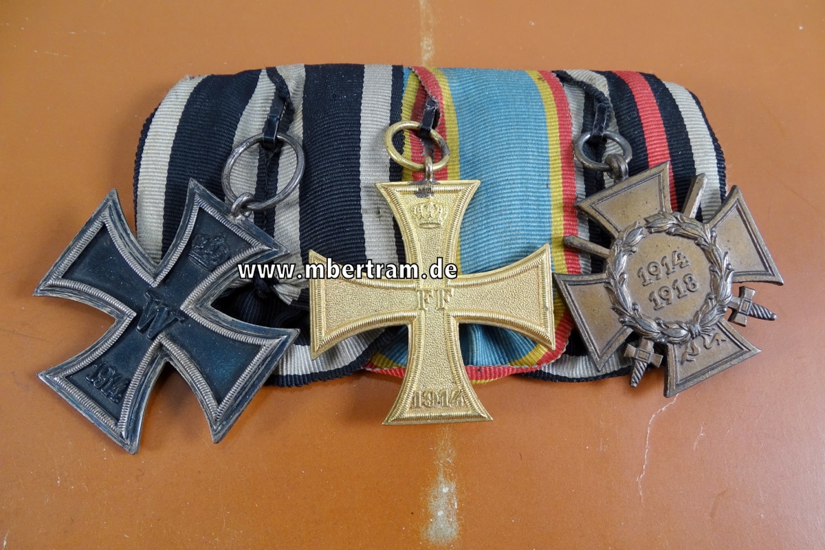 3er Ordensspange eines Mecklenburger Soldaten. EK2, Mil.Verd.Kr, Frontk. Ehrenkr.