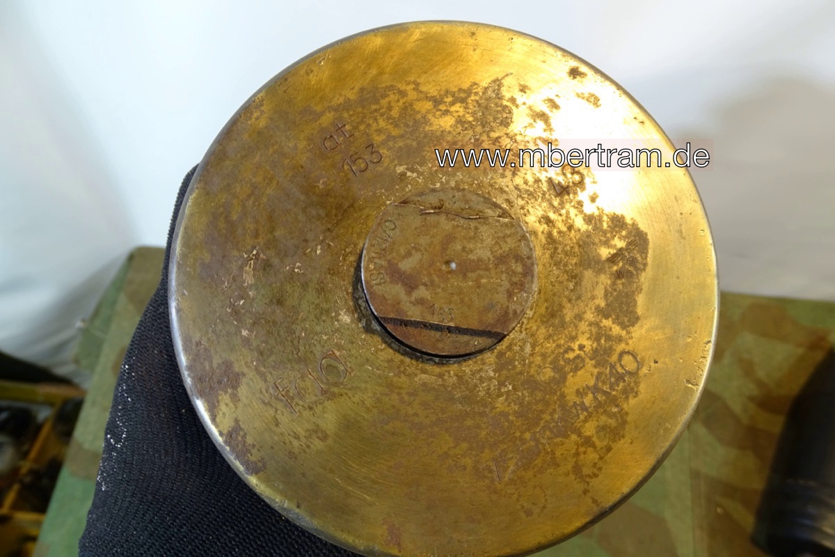 10389-14 Wehrmacht Deko Sturmgeschütz Panzer Granate 7,5cm KWK 40 mit Hülse u Bodenschraube u Zündschraube