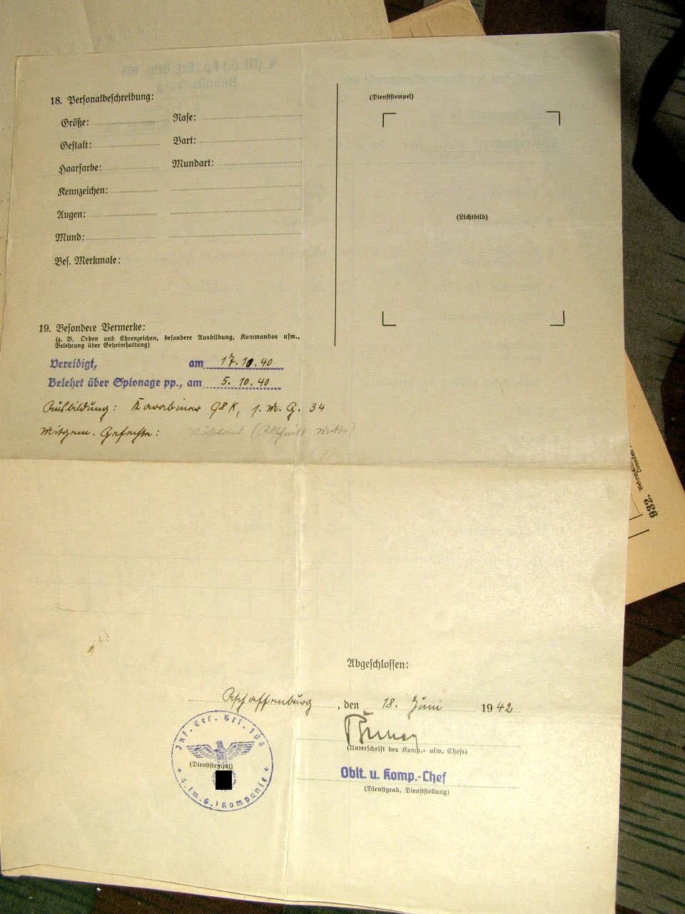624-22 Wehrstammbuch Nahkpf Ausbildung, Pz.Vern.abz.,EK2, NkSp.