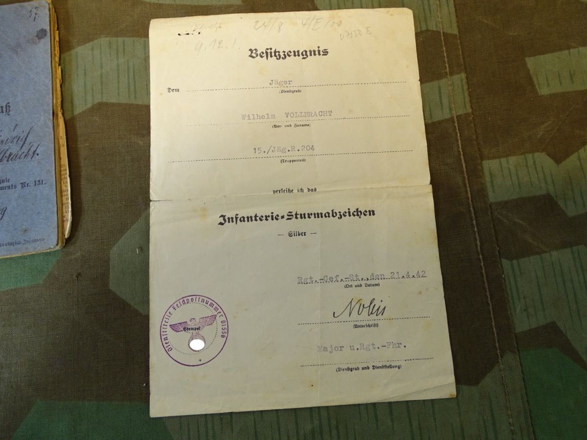5 Urkunden: Inf.St.Abz., Verw.Abz.schw., Ostmed..41/42, EK2..