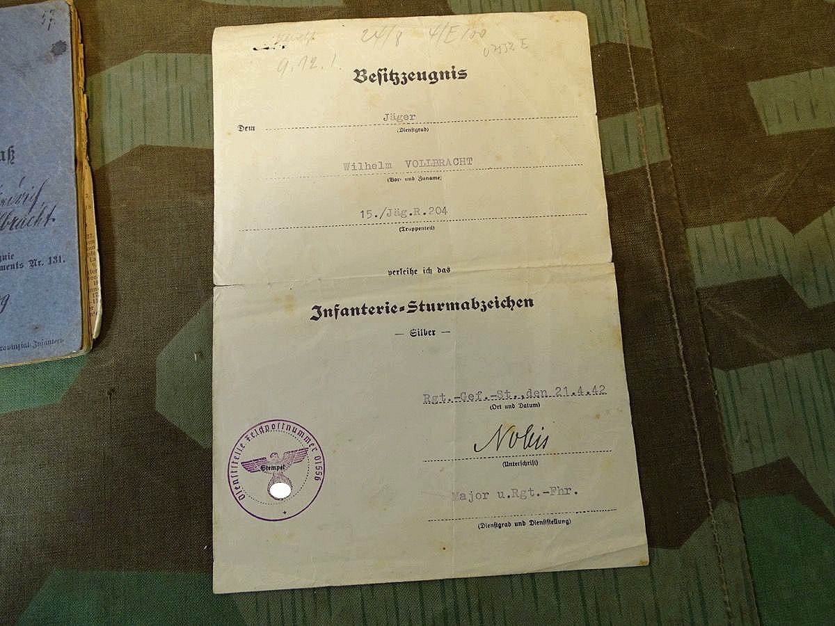 5 Urkunden: Inf.St.Abz., Verw.Abz.schw., Ostmed..41/42, EK2..