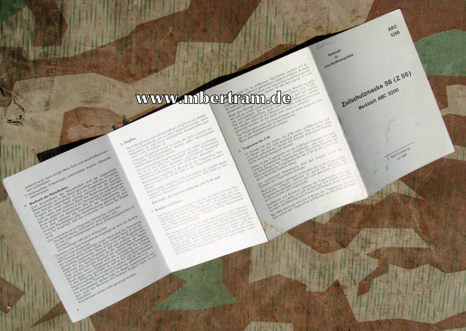 Zivilschutzmaske Z 56, Merkblatt ABC 5200, " Kalter Krieg"