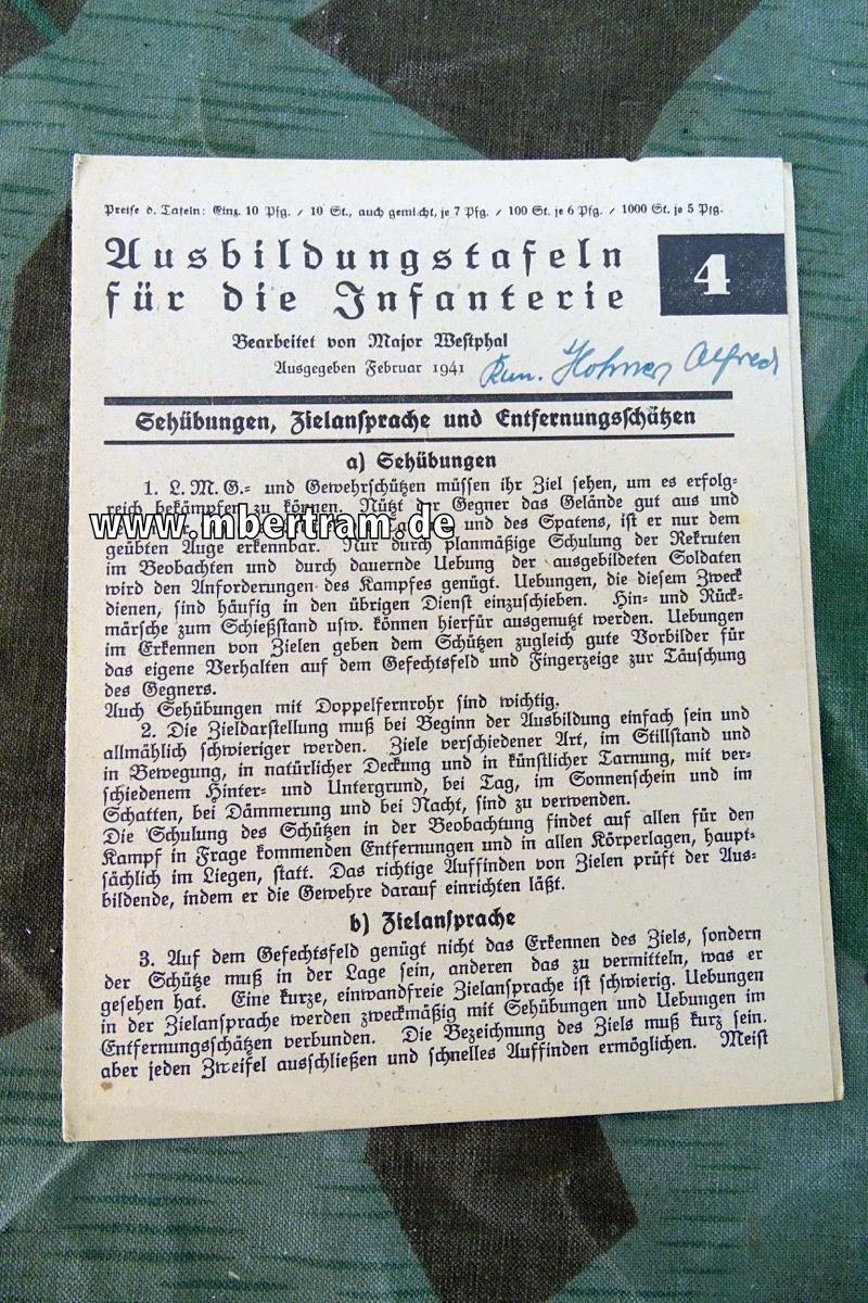 Ausbildungstafeln für die Infanterie 4, Sehübungen, Zielansprache, Entfernungsschätzen , 1943