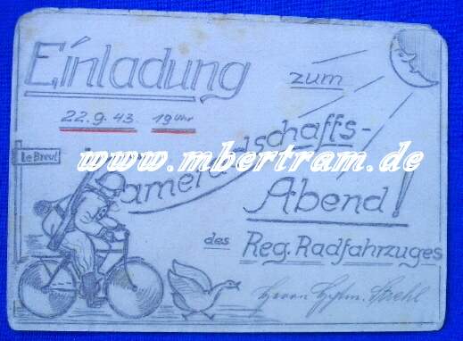 Einladung kammeradsch. Abend 1943, Rgt. Radfahrzuges