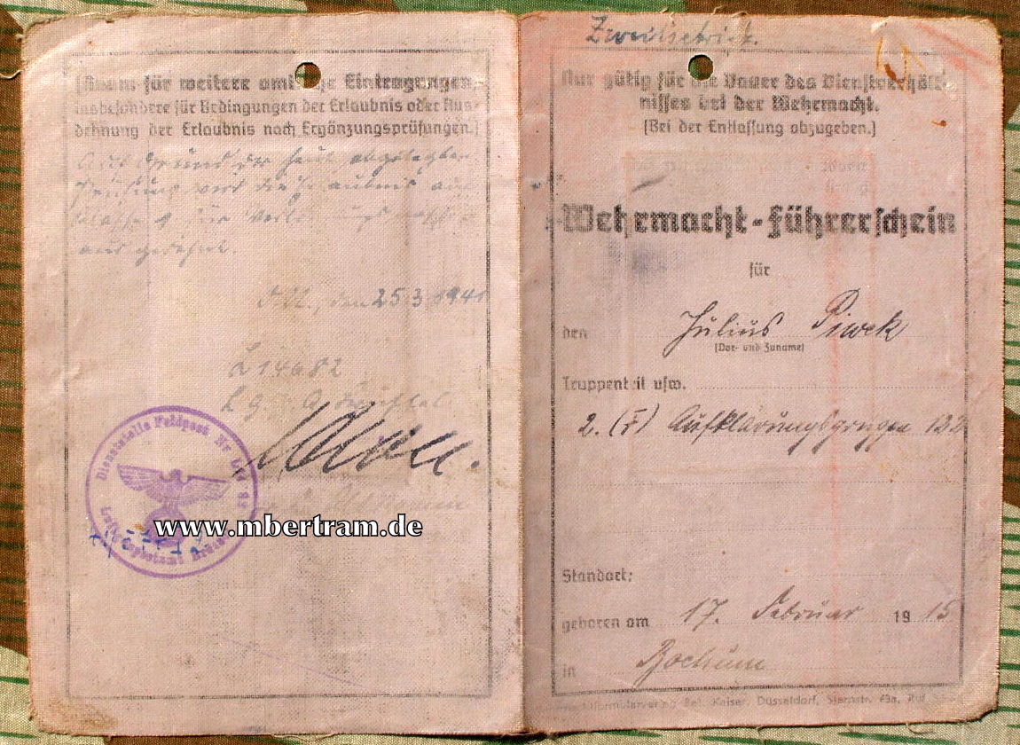 WH Führerschein Luftwaffe, 2. Fern Aufklärungs Gruppe 122