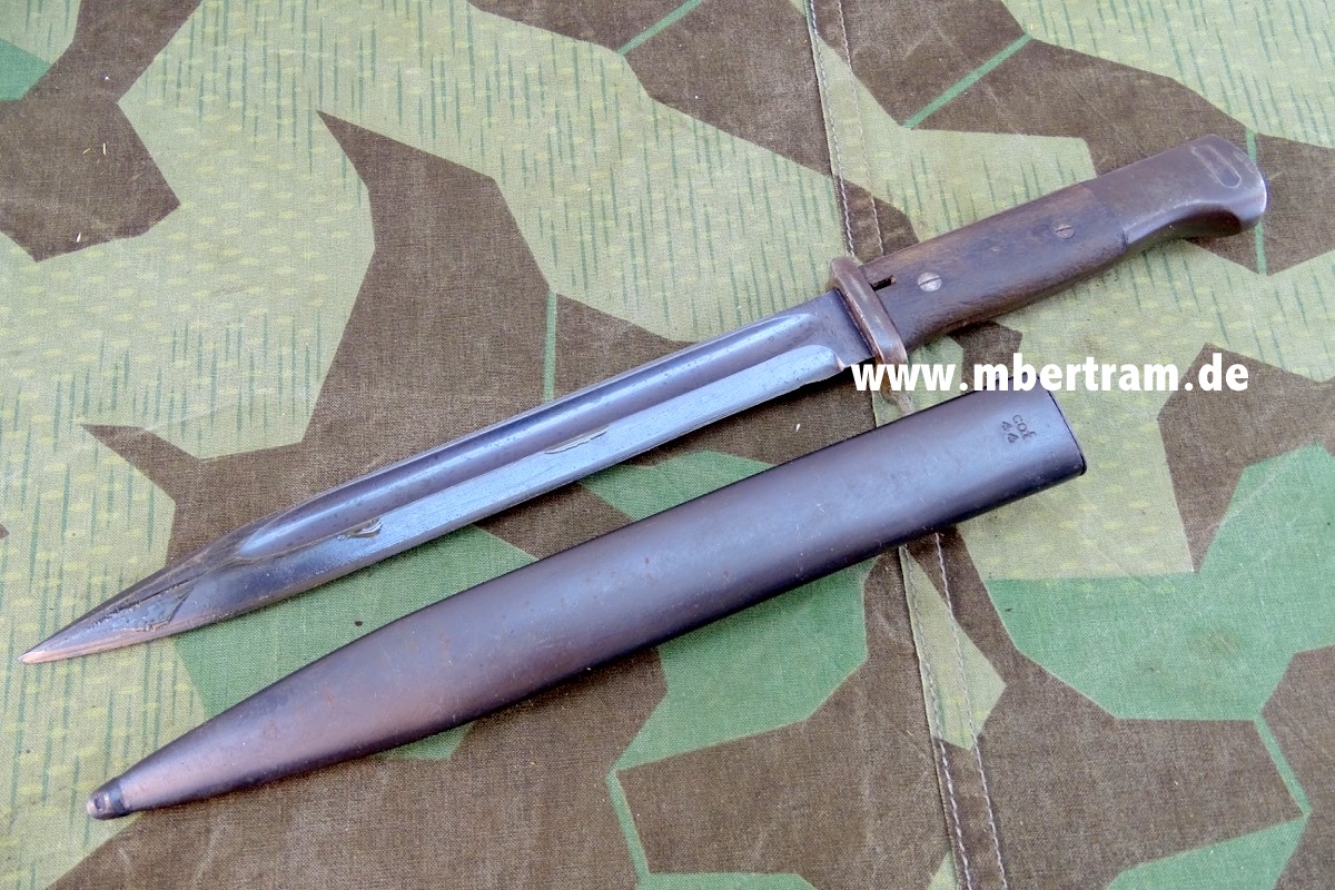 17634-2 Seitengewehr SG 84/98 um 1936, Holzgriffschalen, Repro Scheide