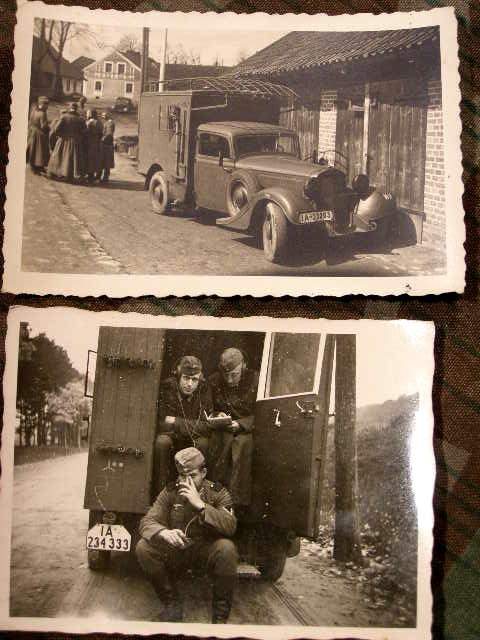 2 Fotos Funk LKW Wehrmacht, Frontalaufnahme, Rückansicht