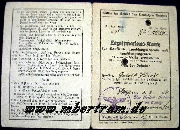 Legitimationskarte d.dt.Reiches, Stettin 1941, Karstadt AG.