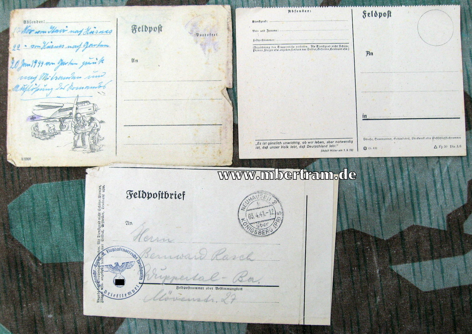 3 Postkarten, Luftnachrichten Komp. Flughafen Neuhausen