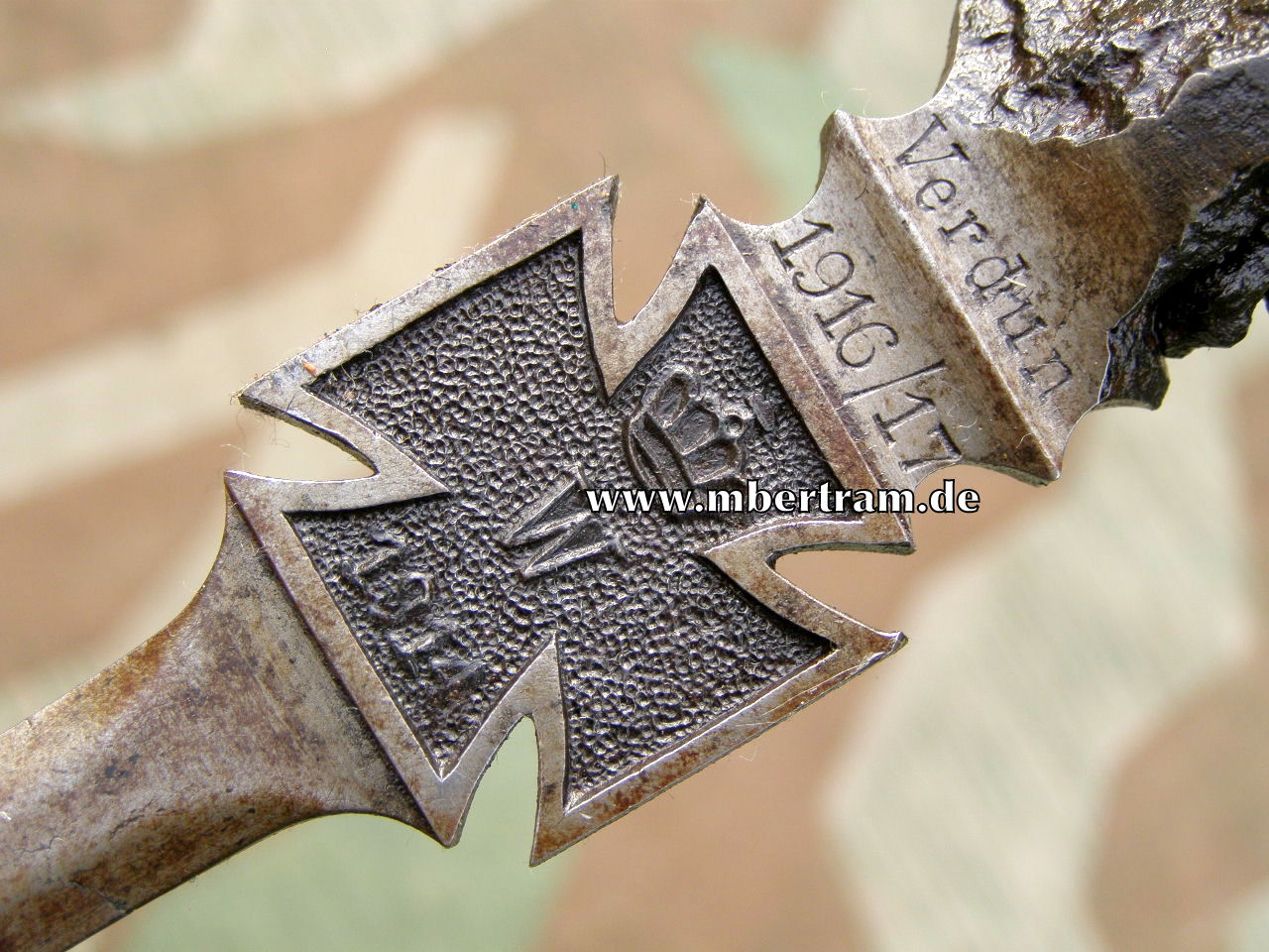 1. Weltkrieg Brieföffner aus Granatsplitter mit EK 1916/17