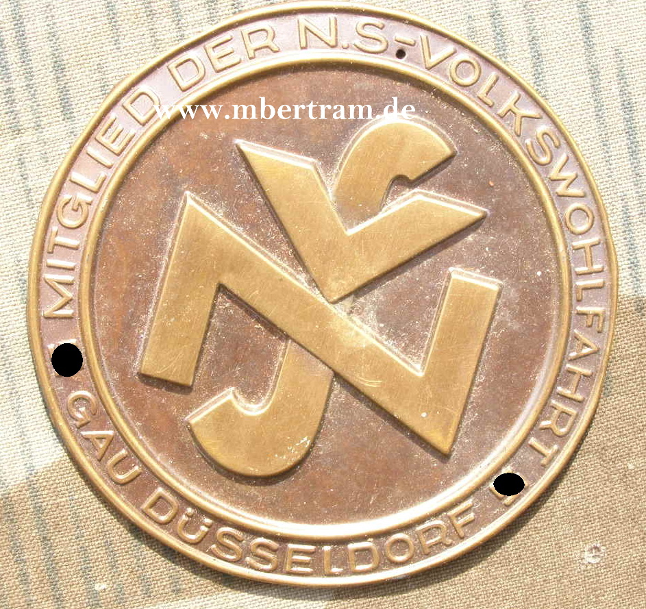 Türplakette: Mitglied der NS Volkswohlfart, Gau Düsseldorf
