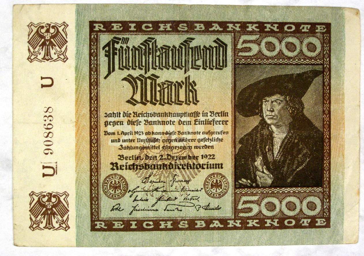 Reichsbanknote 5000 Mark, original Geldschein 20er Jahre