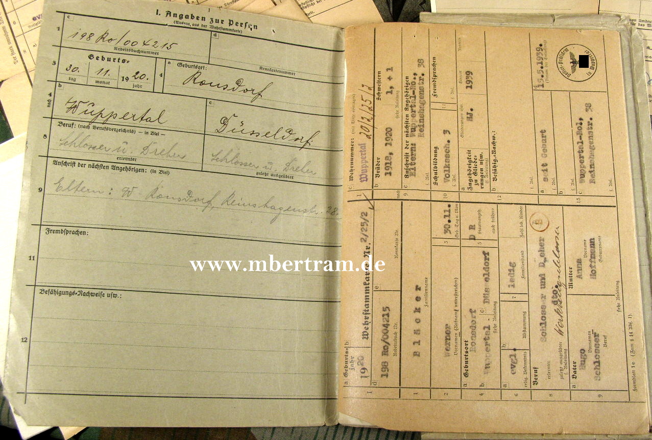 624-13 Wehrstammbuch Nahkpf Ausbildung, Pz.Vern.abz.,EK2, NkSp.