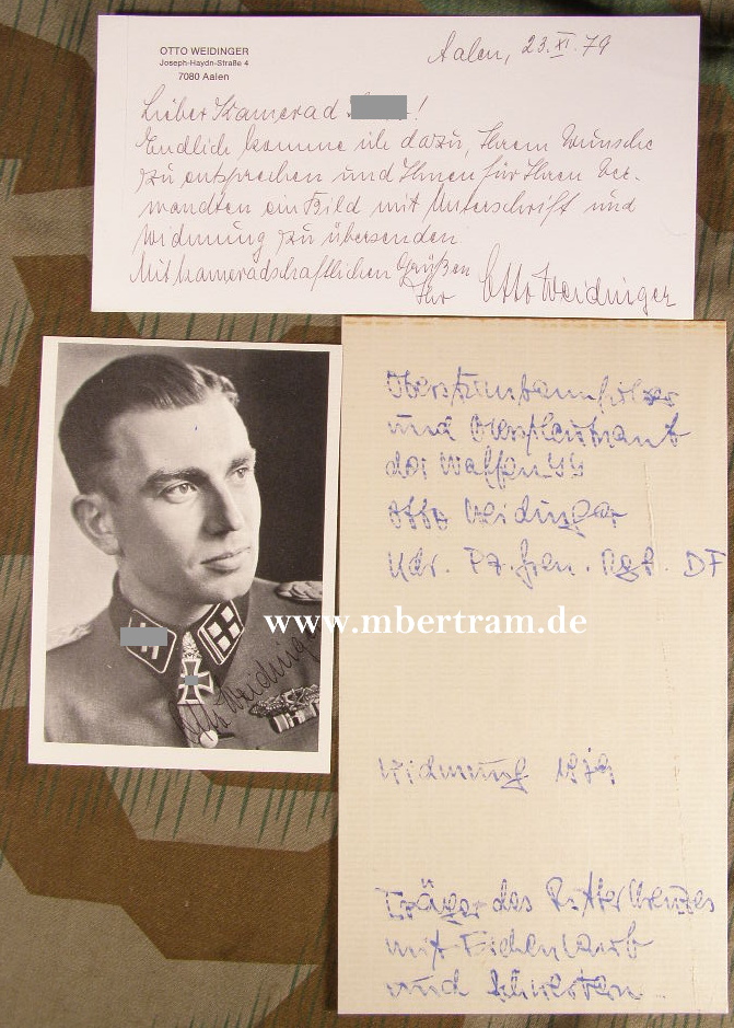 2x Signatur WEIDINGER, Otto. SS-Ostbf., Kdr.SS-Pz.Gren.Rgt