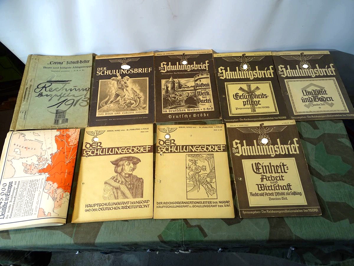 7 Ausgaben Schulungsbrief der NSDAP, Landkarte deutsche in Europa, Hefter v.1913