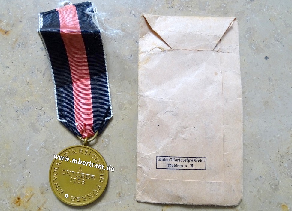 MEDAILLE 1 OKTOBER 1938, VERLEIHUNGSTÜTE, ANTON MARKOVSKY`S  SOHN