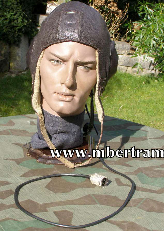 Fliegerkopfhaube Lkp W 101, braunes Leder, Lammfell.