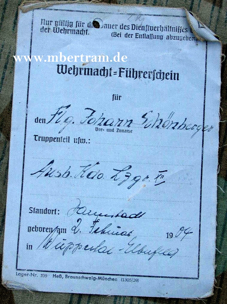 LW Führerschein, "Erweitert 1941 auf Holzgas !!!
