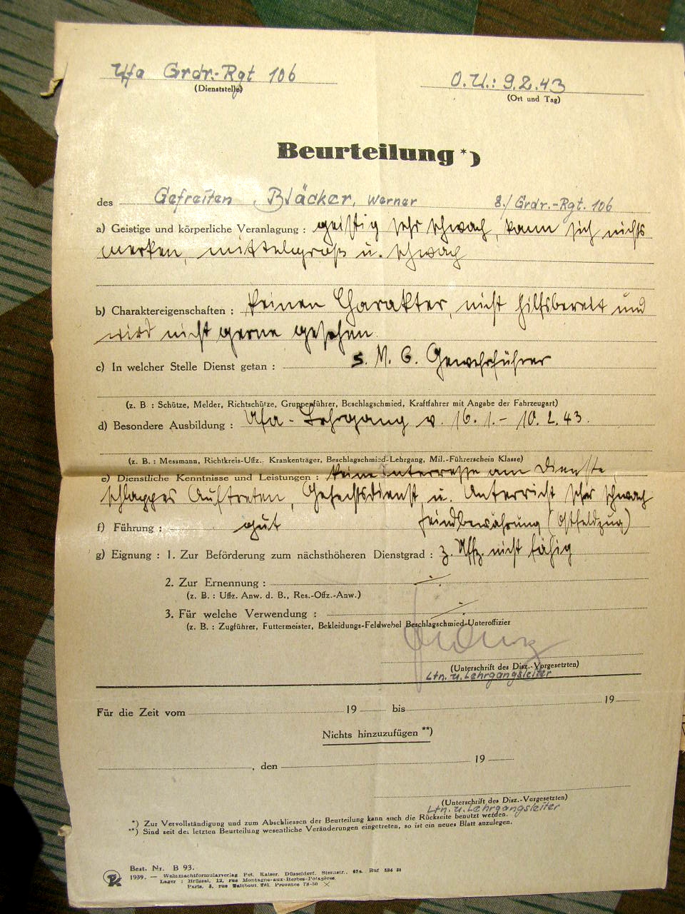 624-18 Wehrstammbuch Nahkpf Ausbildung, Pz.Vern.abz.,EK2, NkSp.