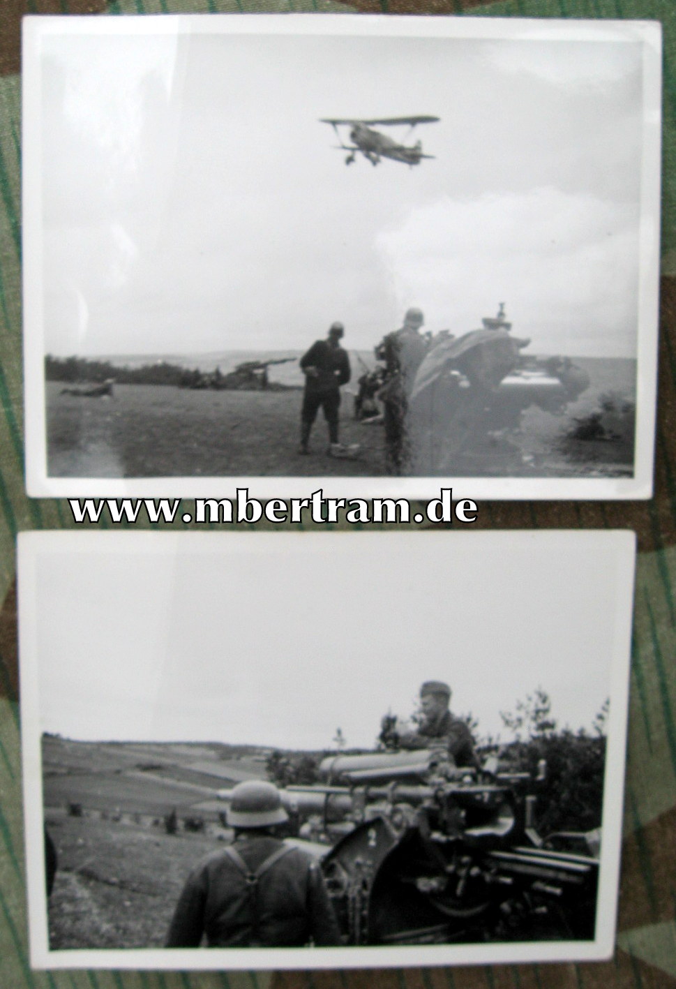 2 Fotos 8,8 Geschützstellung u Aufklärungsflugzeug