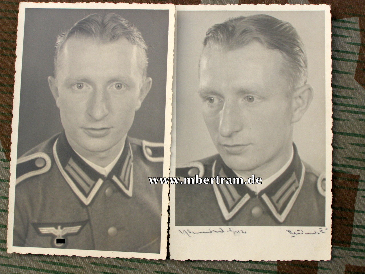 2 Portraitfotos Unteroffizier mit Feldbluse M36