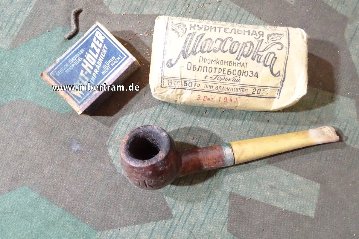 Landser Pfeife, Tabak, Zündhölzer 3. RAD. Kp. Inf Rgt 39, 2. Weltkrieg