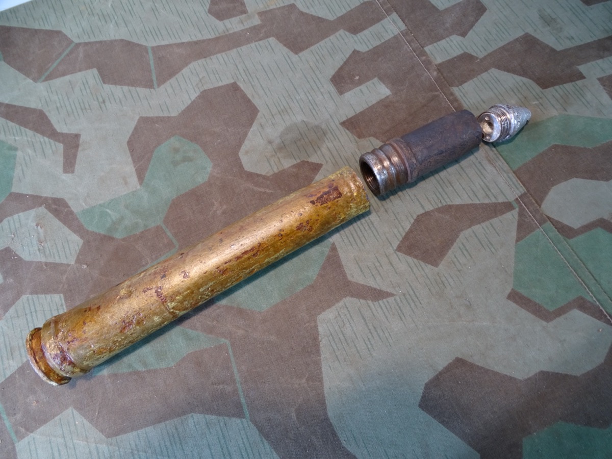 3,7 cm Flak Deko Spreng Patrone, Eisenhülse, Geschoss Aluzünder, Leuchtspurhülse
