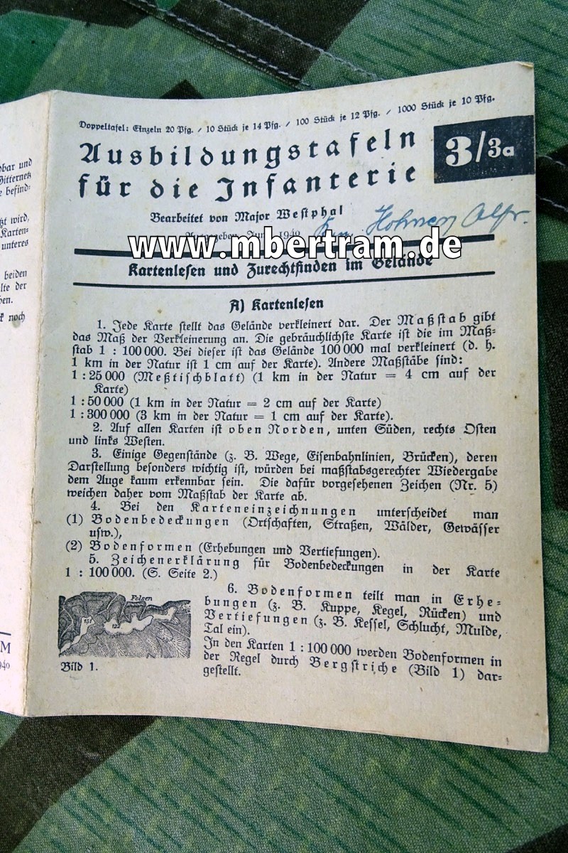 Ausbildungstafeln für die Infanterie 3/3a: Kartenlesen und Zurechtfinden im Gelände