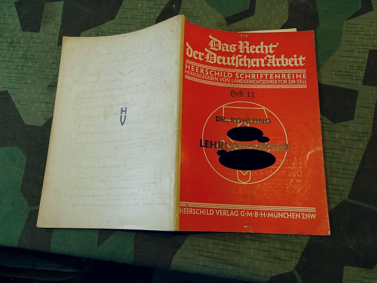 Das Recht der deutschen Arbeit, 1933,  Heft 11 Lehrlingsrecht. Heerschild Schriftenreihe. 