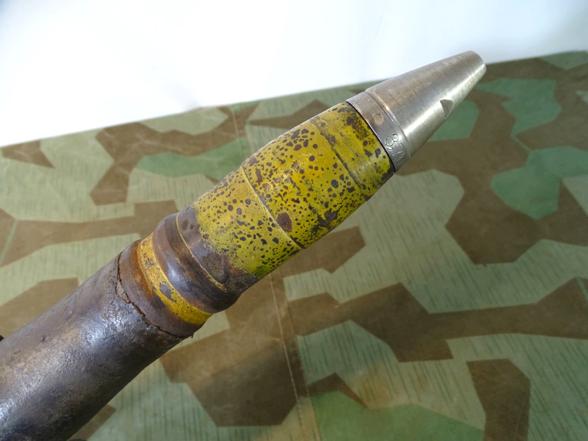 Deko Spreng Granate 3,7 cm Kriegsmarine Flak mit Hülse und Aluzünder , Originallack
