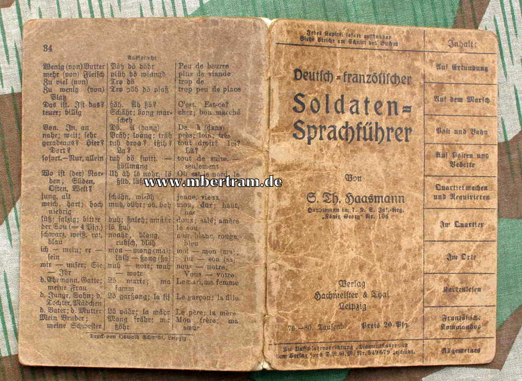 Deutsch- Französischer Soldaten Sprachführer um 1915