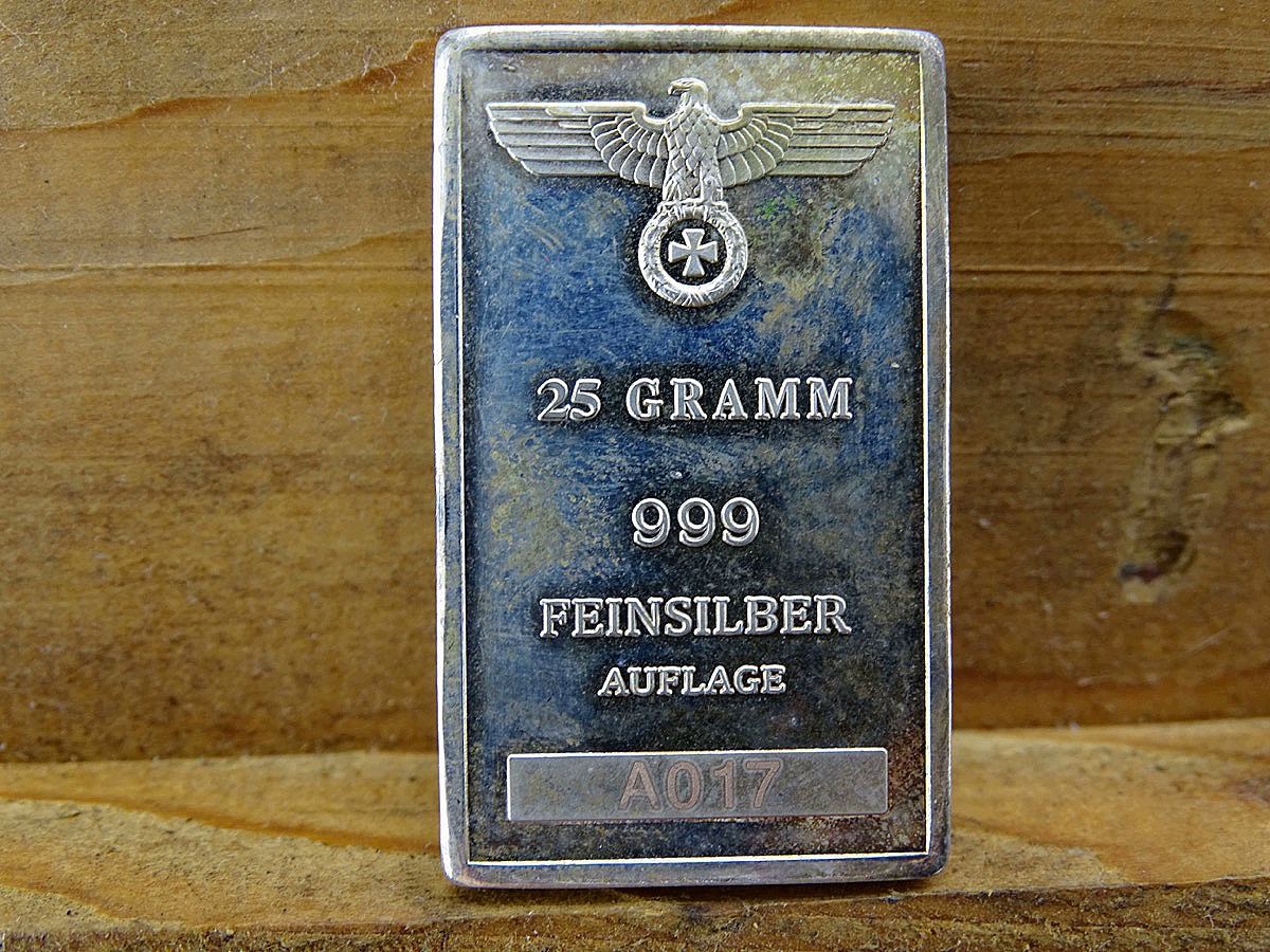 " Reichsbank " Silberbarren, 25 Gramm 999 Feinsilber Auflage , A 017, Sonderausgabe " Eisernes Kreuz"