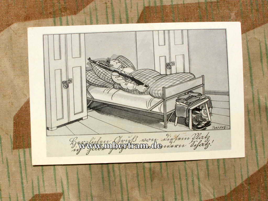 Humoristische Wehrmachts Propaganda Postkarte. Gelaufen