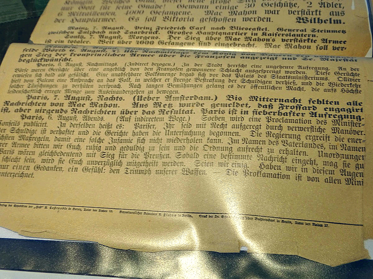2 Originalausgaben "Die Post - Telegraphische Depesche" - Sonder Eilmeldungen über den Verlauf des Krieges 1870/71
