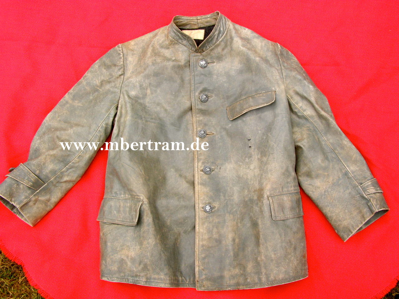 Kriegsmarine, Lederpäckchen. Graue Lederjacke für U-Bootspersonal, Hersteller Etikett. Graue Ankerkn