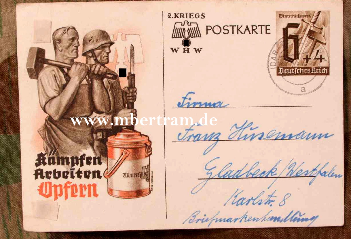 2. Kriegs Postkarte WHW: "Kämpfen, Arbeiten, Opfern"